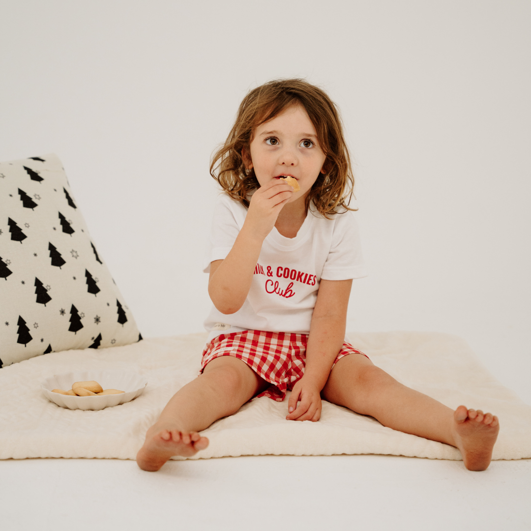 Gingham Christmas PJ Set – “Milk & Cookies Club"