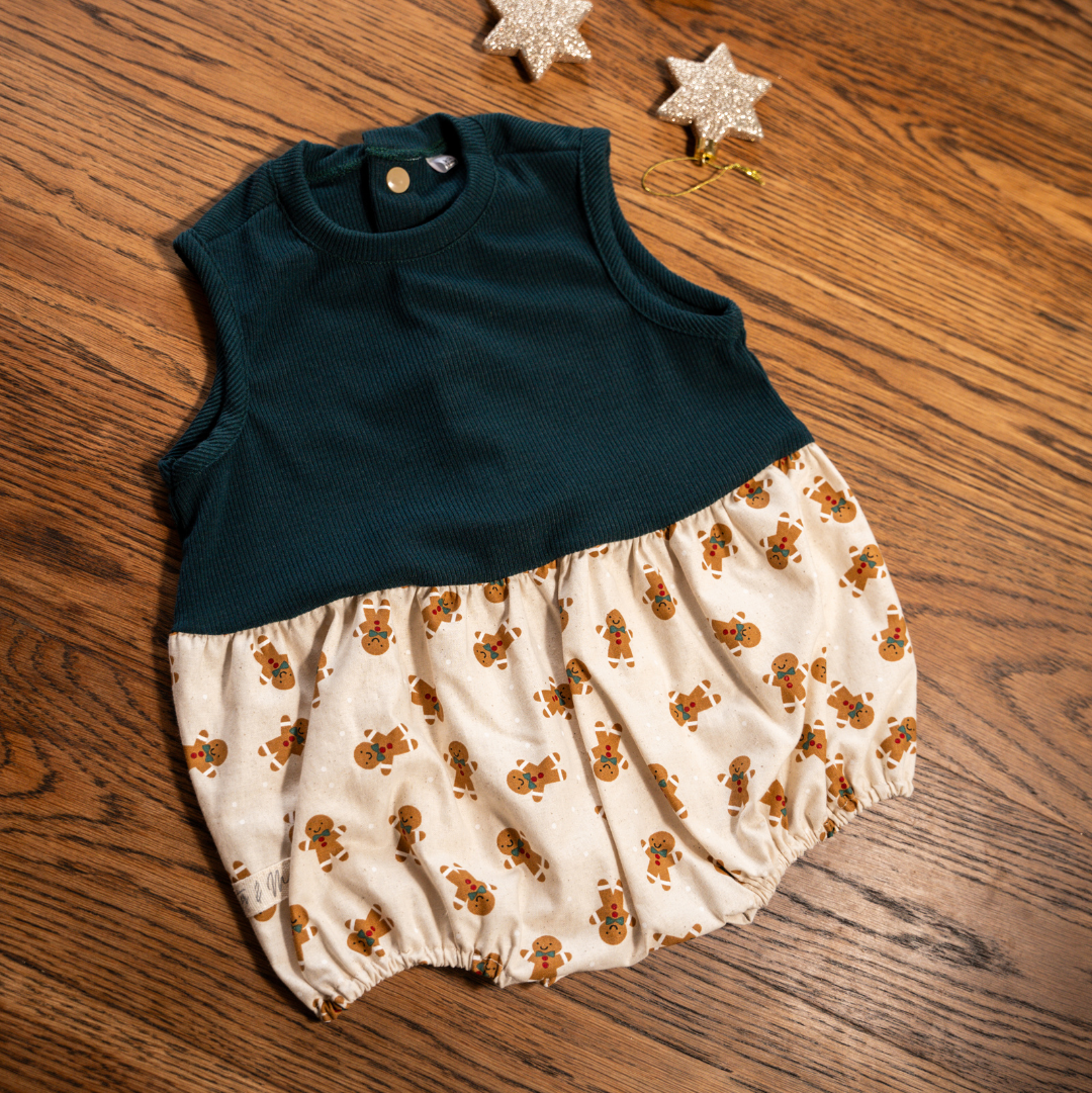 Green Rib + Gingerbread Man Romper