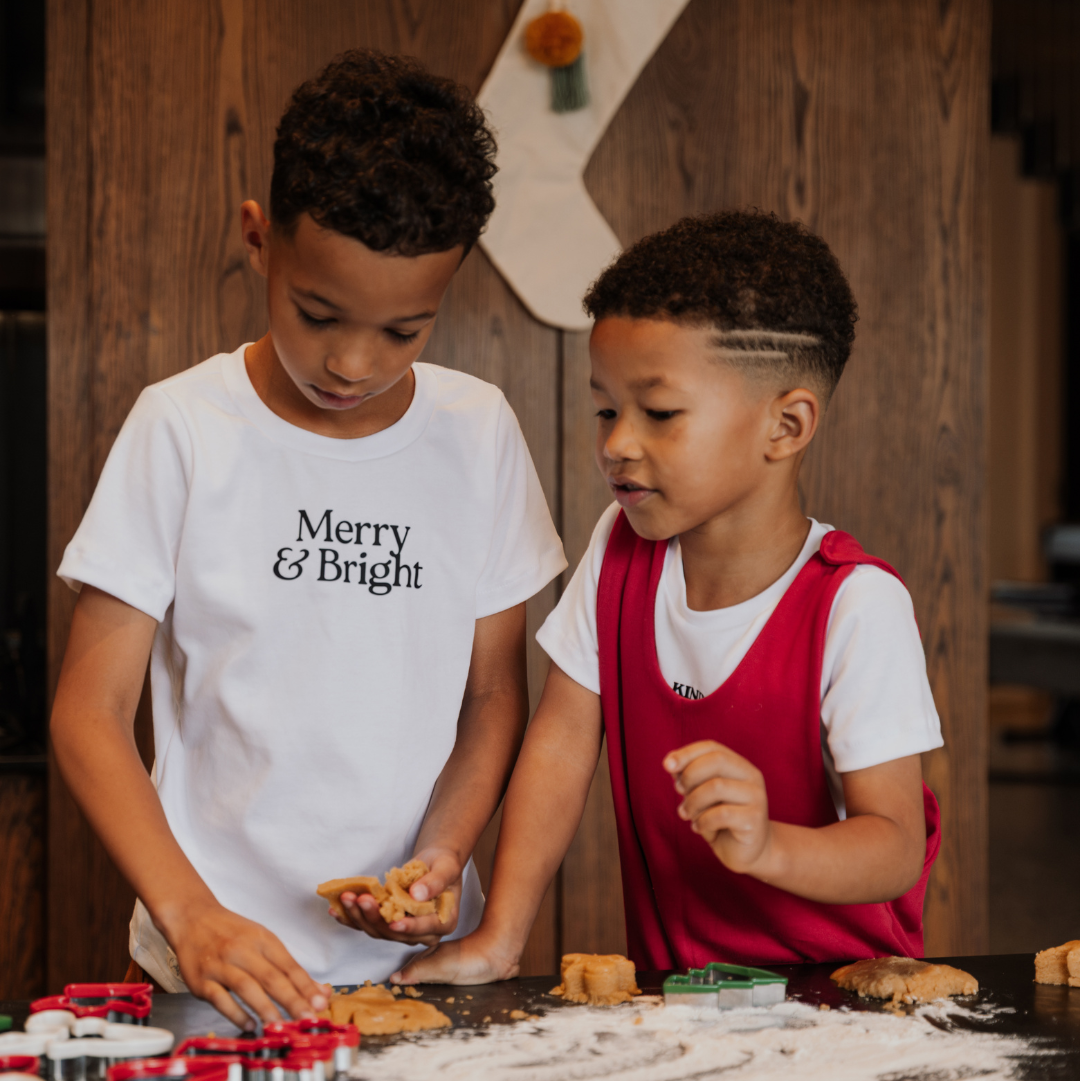 "Merry and Bright" Tee White + Black Text