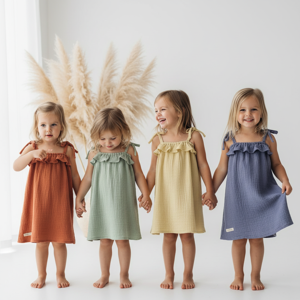 Toddler + Kids Muslin Tie Top Frill Dress (In Stock) - Pale Lime