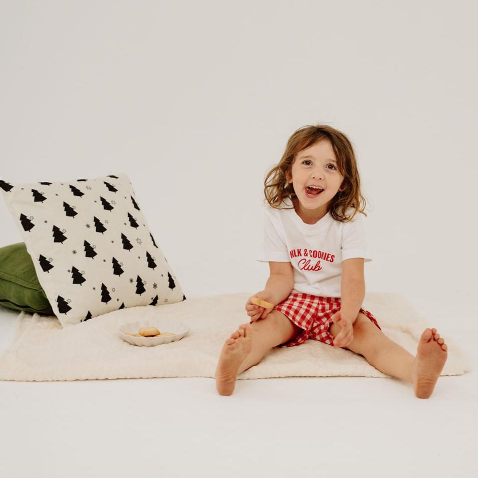 Gingham Christmas PJ Set – “Milk & Cookies Club"