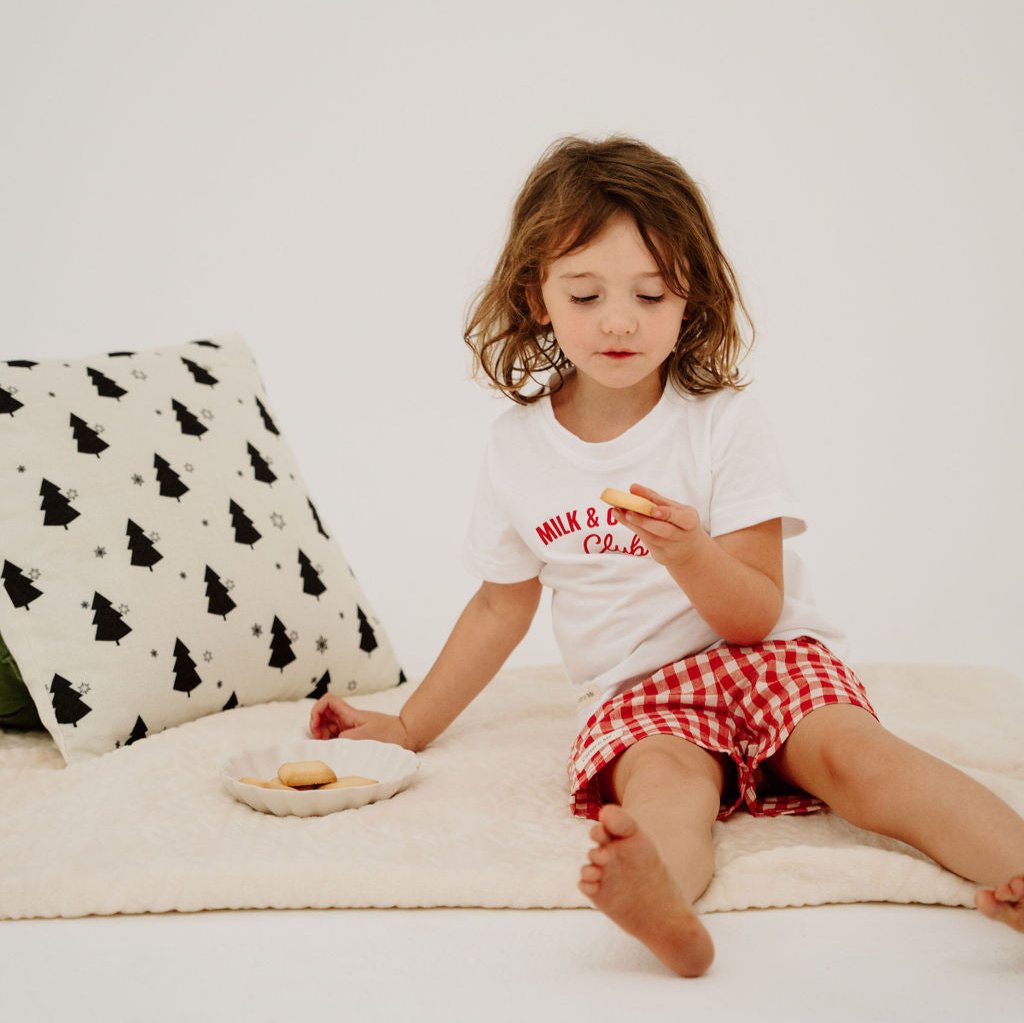 Gingham Christmas PJ Set – “Milk & Cookies Club"