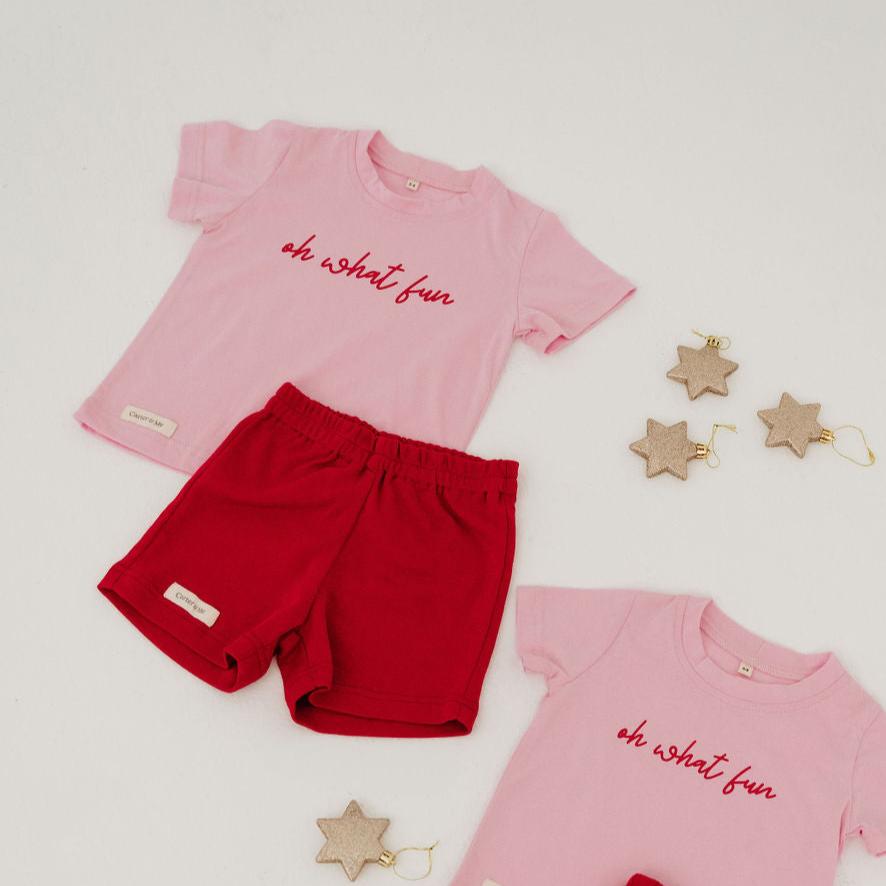 Toddlers + Kids Pink + Red Christmas PJ Set