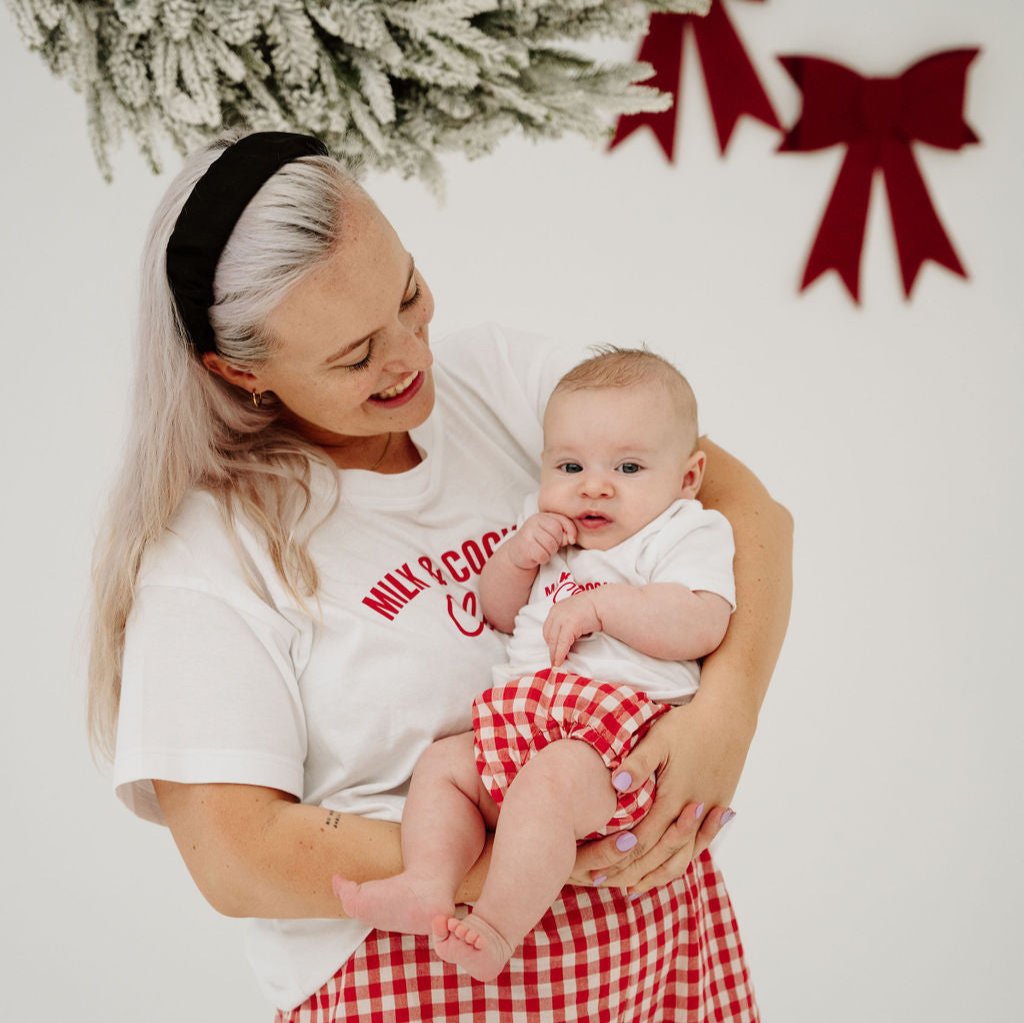 Baby Gingham Christmas PJ Set – “Milk & Cookies Club”