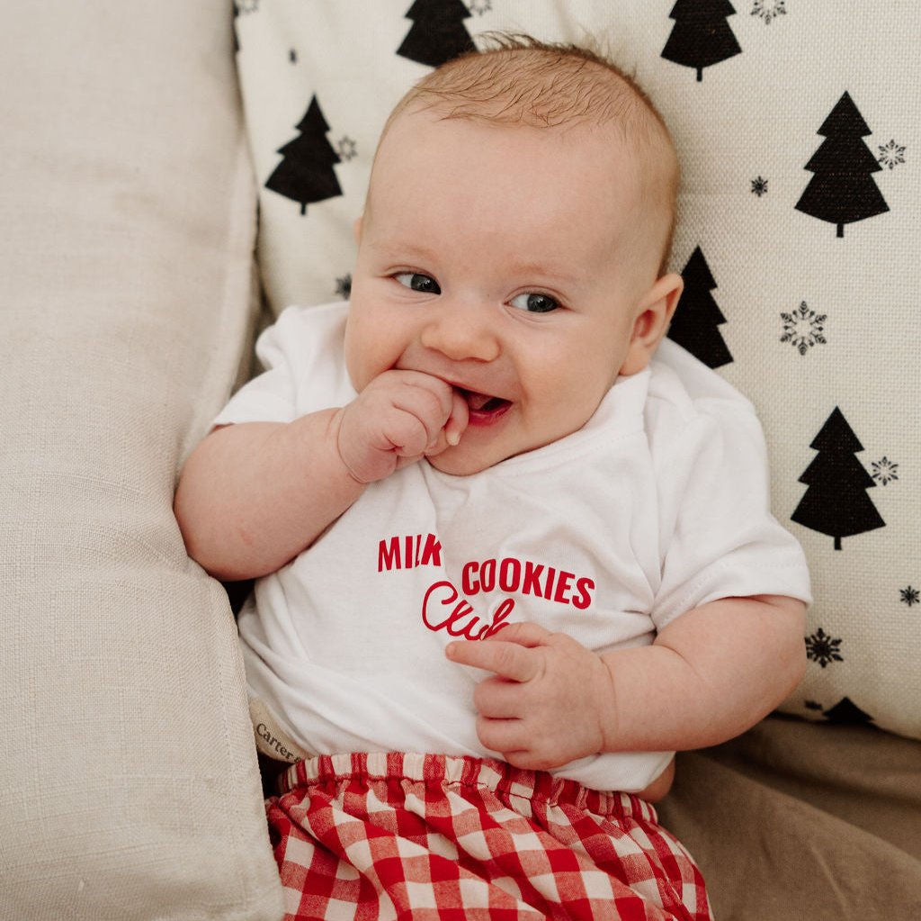 Baby Gingham Christmas PJ Set – “Milk & Cookies Club”