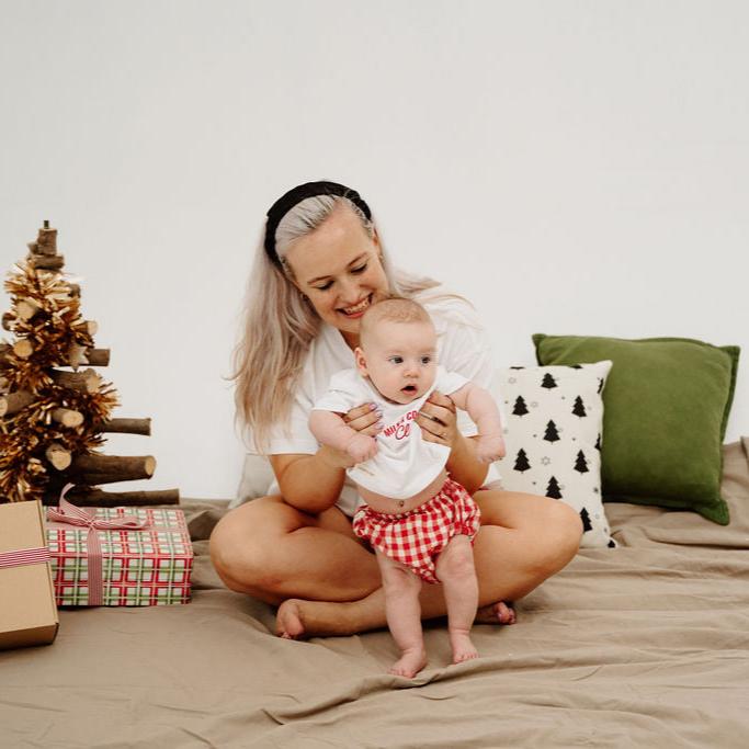 Baby Gingham Christmas PJ Set – “Milk & Cookies Club”