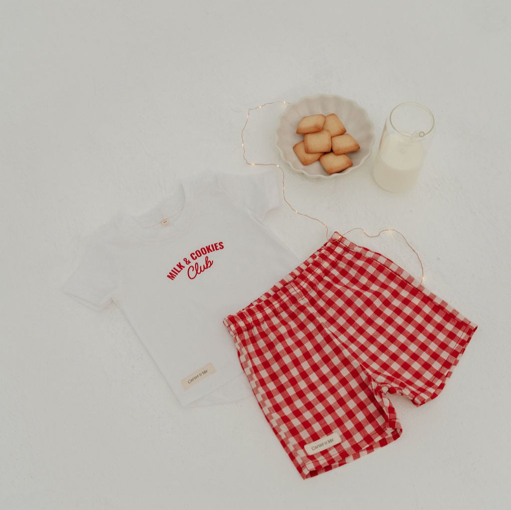 Gingham Christmas PJ Set – “Milk & Cookies Club"