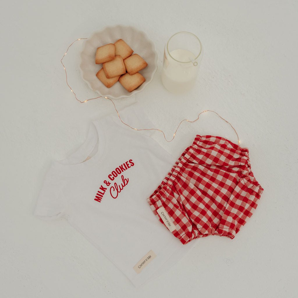 Baby Gingham Christmas PJ Set – “Milk & Cookies Club”