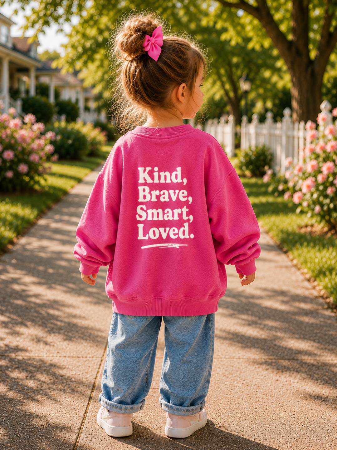 Toddler + Kids - Kind, Brave, Smart, Loved - Oversized Sweatshirt
