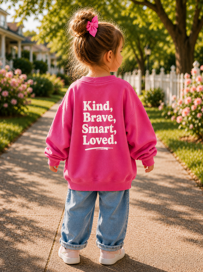 Toddler + Kids - Kind, Brave, Smart, Loved - Oversized Sweatshirt