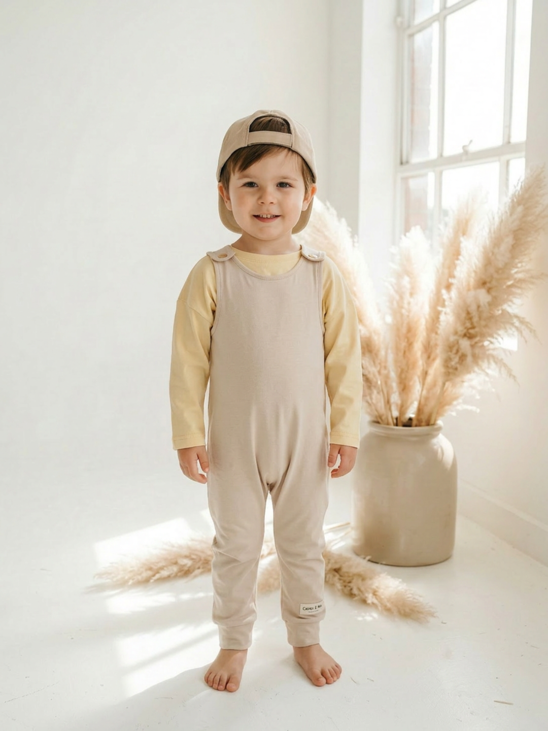 Toddler + Kids - Solid Cotton Harem Romper + Long Sleeve Tee Set
