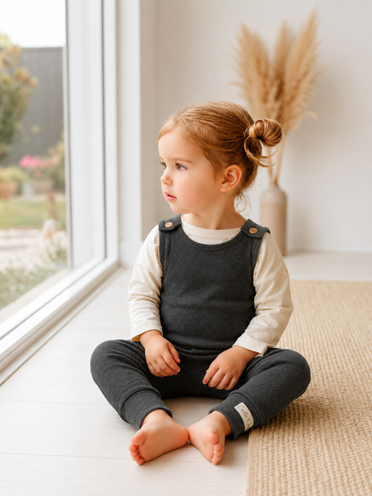 Toddler + Kids - Ribbed Harem Romper + Long Sleeve Tee Set