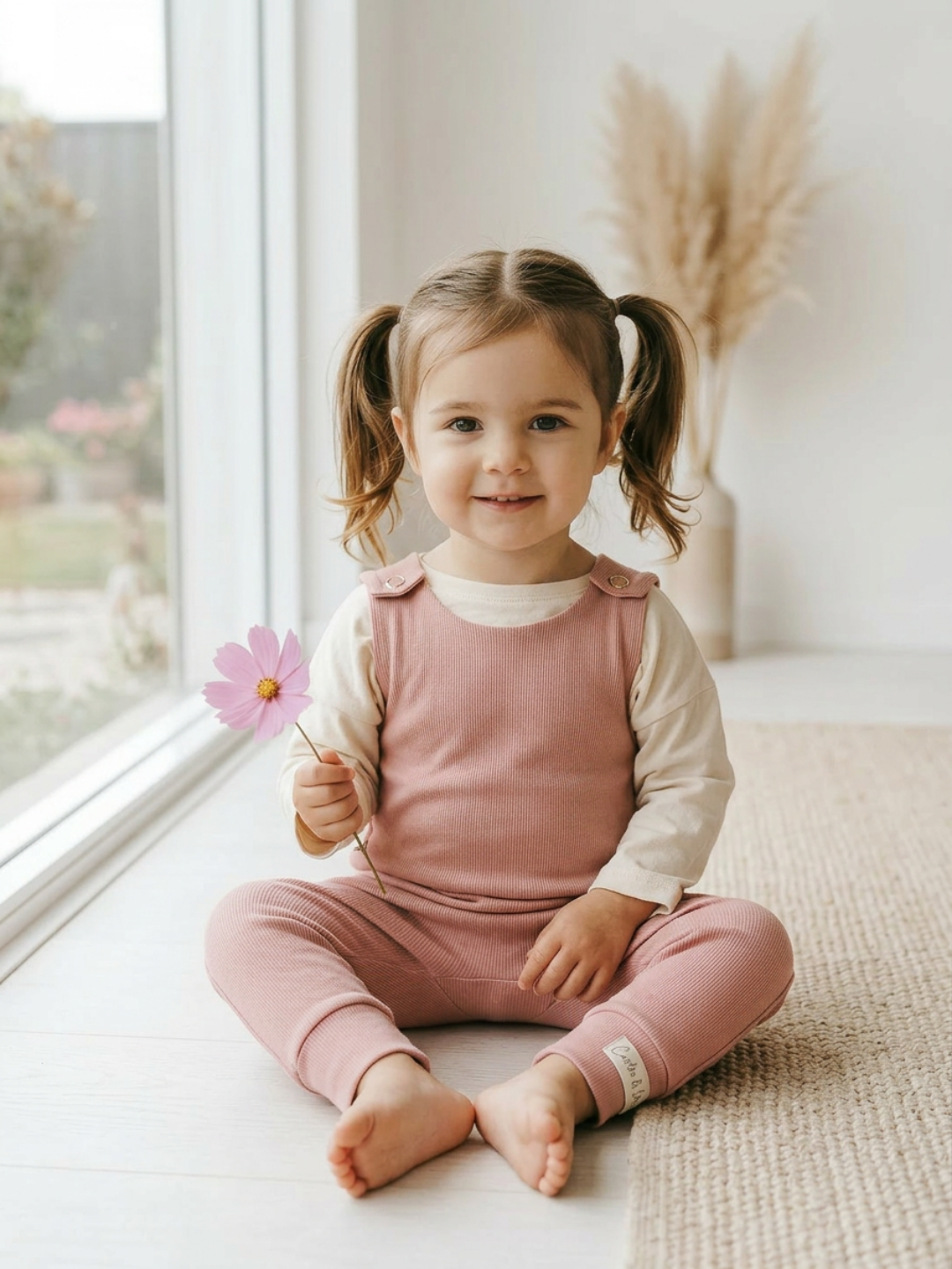 Toddler + Kids - Solid Cotton Harem Romper + Long Sleeve Tee Set