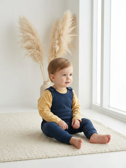 Toddler + Kids - Solid Cotton Harem Romper + Long Sleeve Tee Set