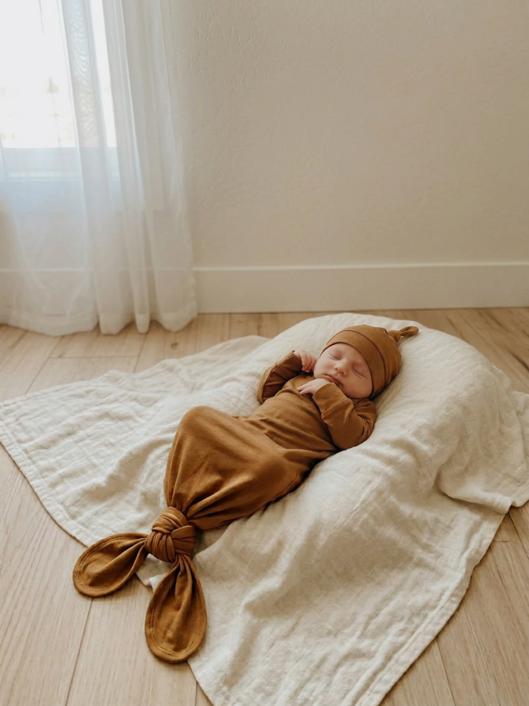 Baby - Solid Cotton Knotted Sleeper + Beanie