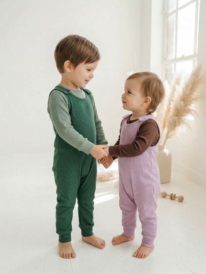 Toddler + Kids - Solid Cotton Harem Romper + Long Sleeve Tee Set