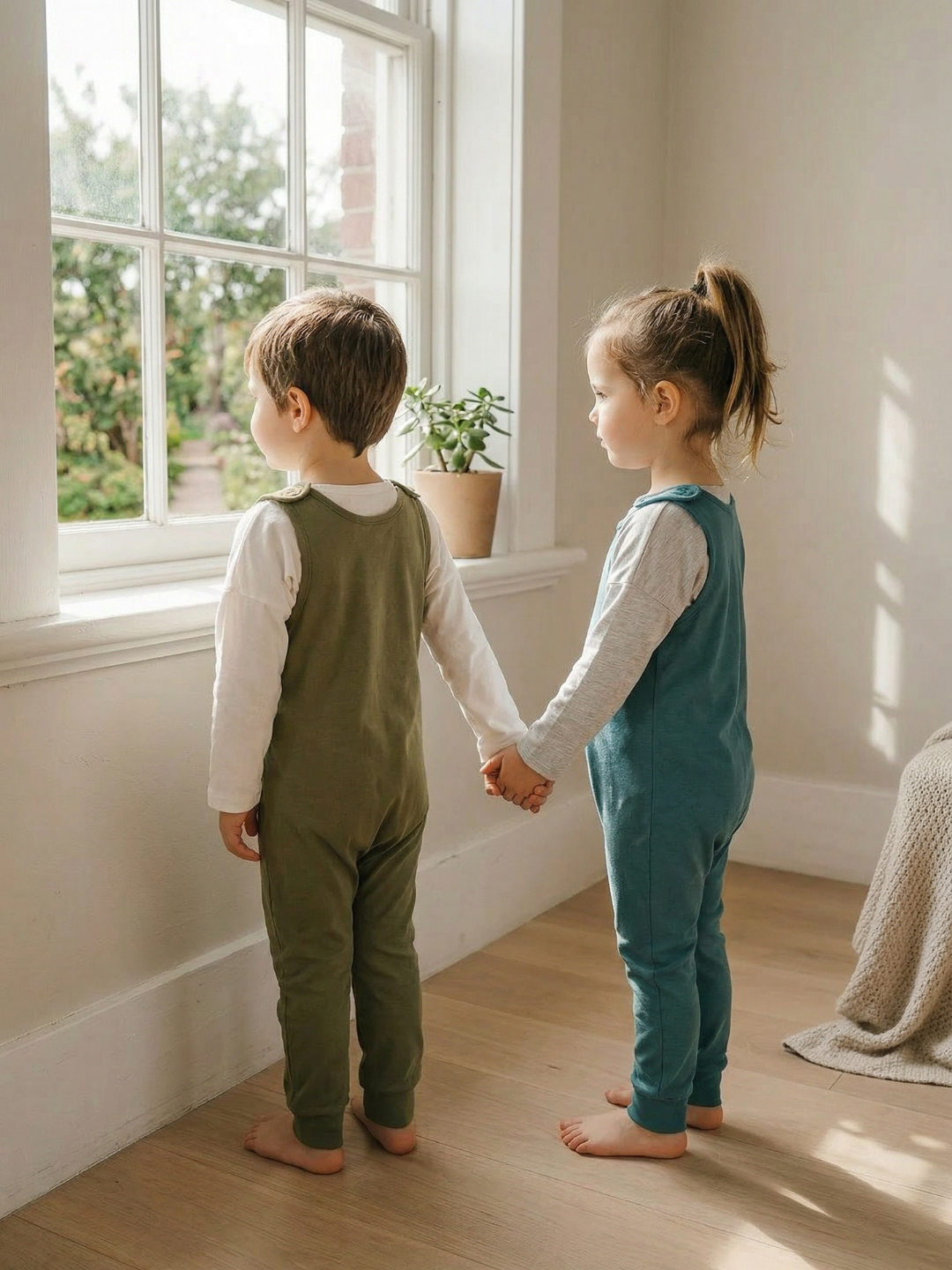 Toddler + Kids - Solid Cotton Harem Romper + Long Sleeve Tee Set