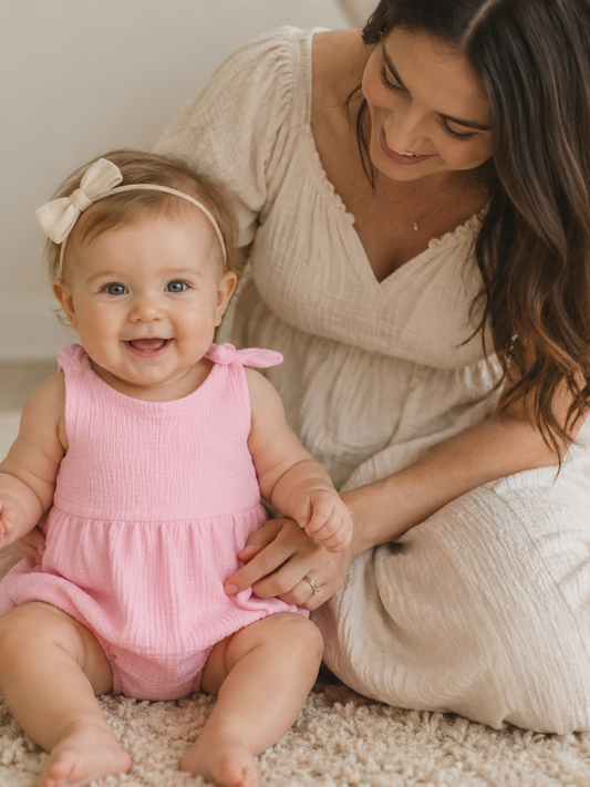 Baby Muslin Back Bow Romper