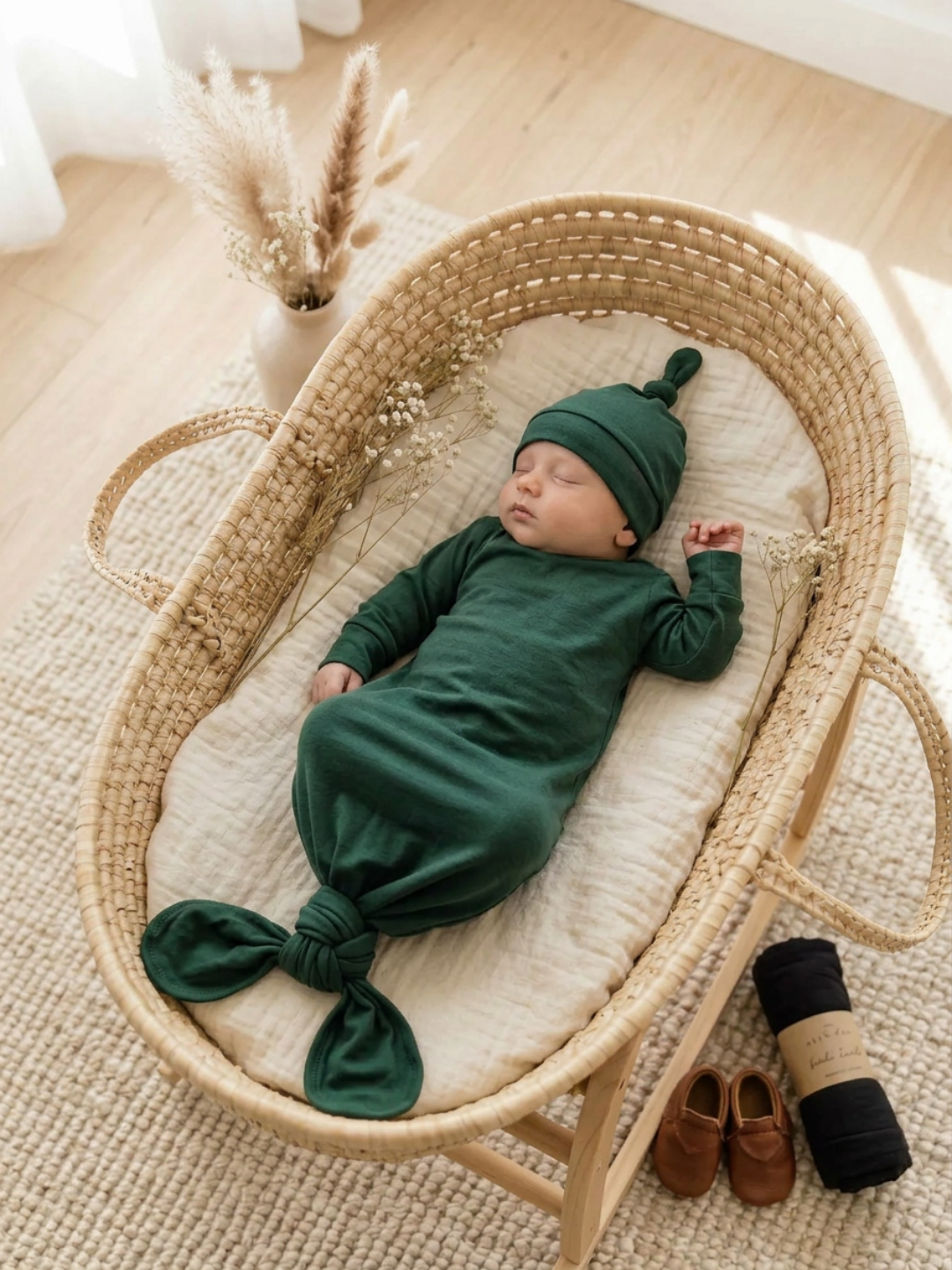 Baby - Solid Cotton Knotted Sleeper + Beanie