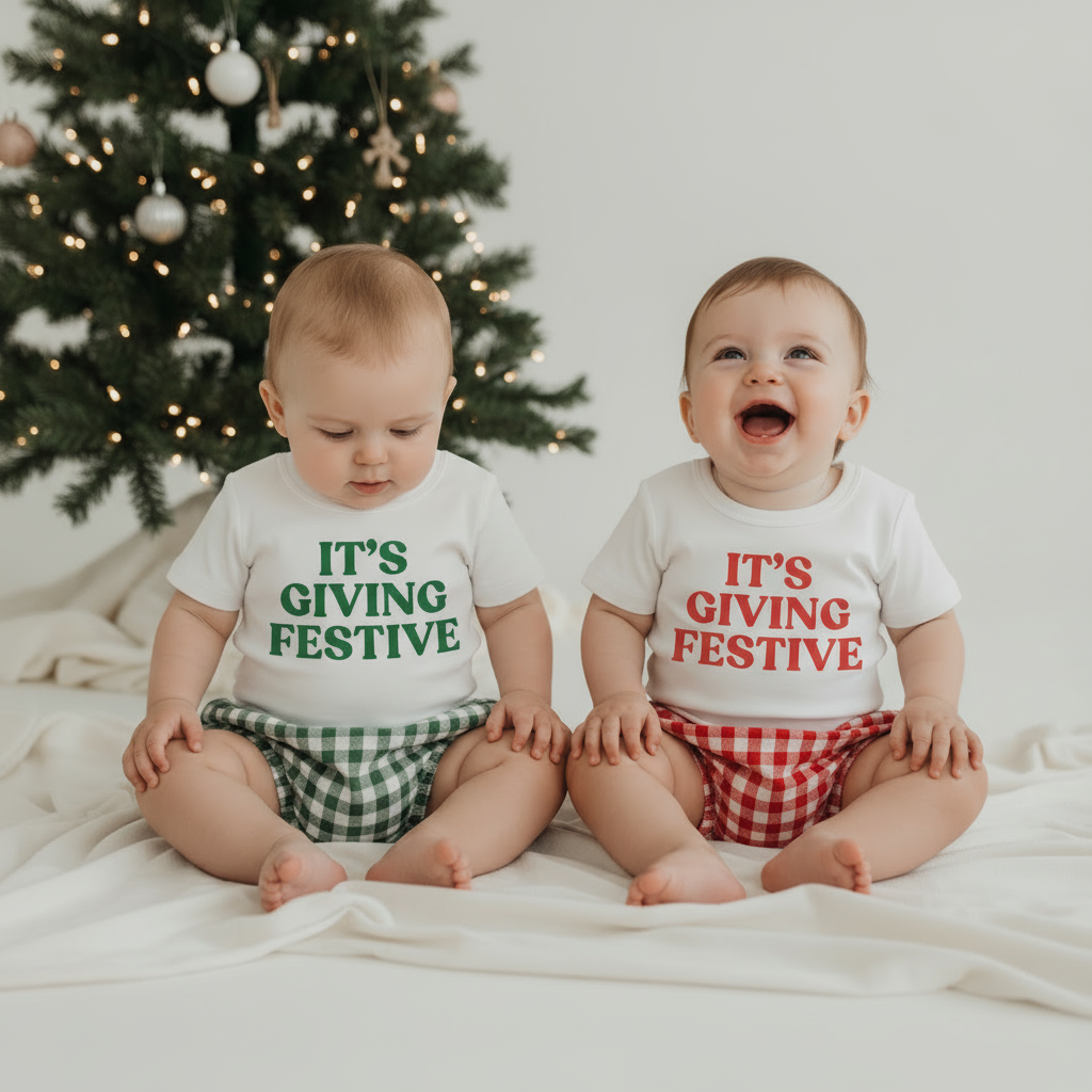 Baby Gingham Christmas PJ Set – “It's Giving Festive"