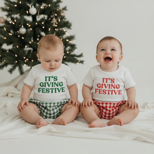 Baby Gingham Christmas PJ Set – “It's Giving Festive"