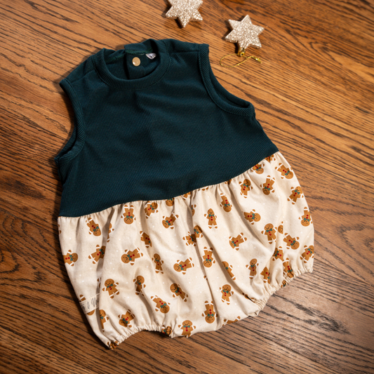 Baby Christmas Green Ribb + Gingerbread Man Romper