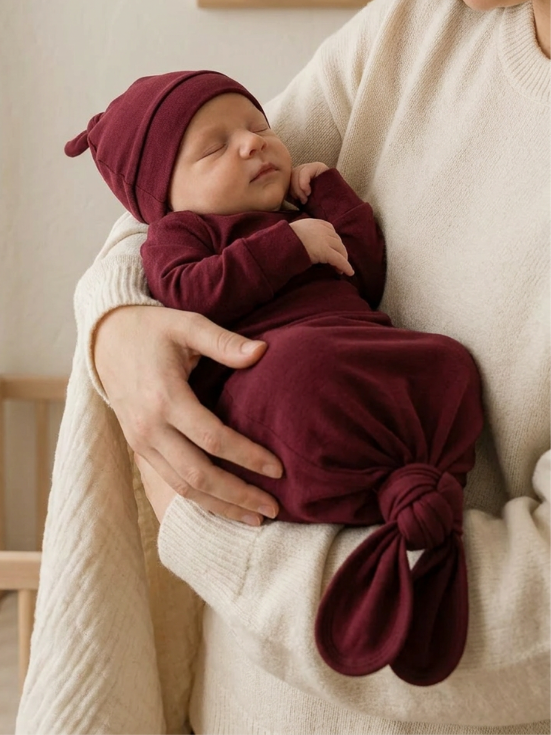 Baby - Solid Cotton Knotted Sleeper + Beanie