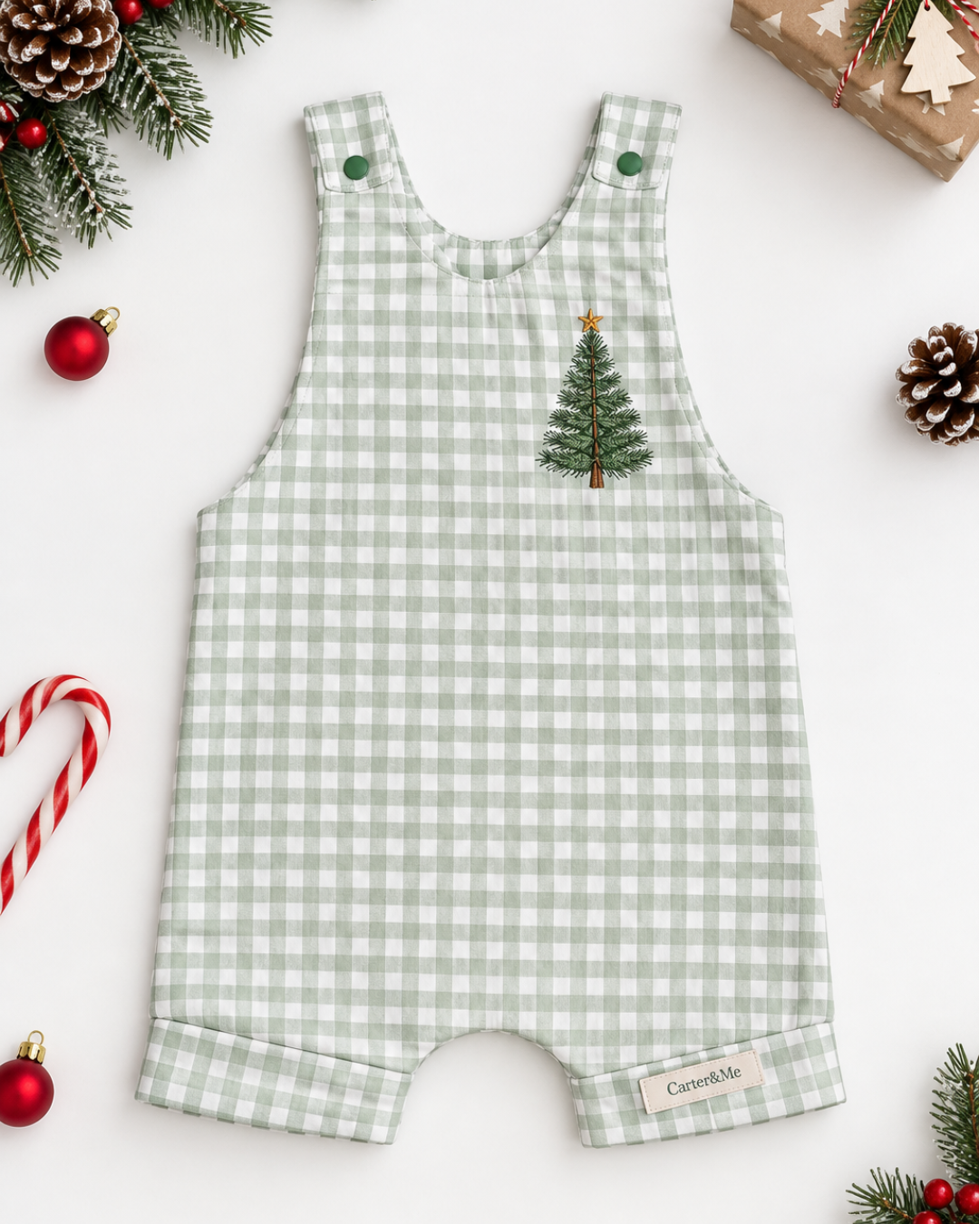 Green Check Christmas Romper