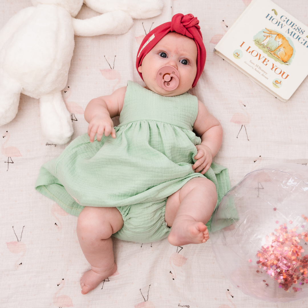 Baby Muslin Back Bow Dress & Bloomers