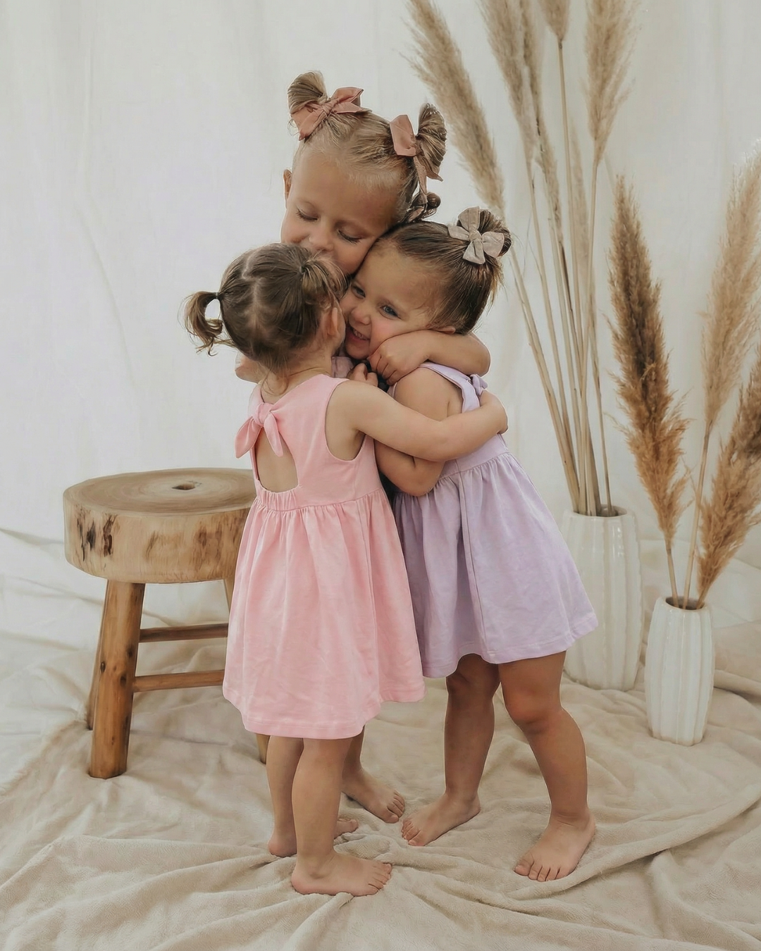 Toddler + Kids Solid Cotton Back Bow Dress