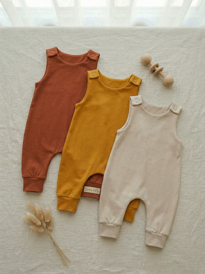 Toddler + Kids - Solid Cotton Harem Romper + Long Sleeve Tee Set