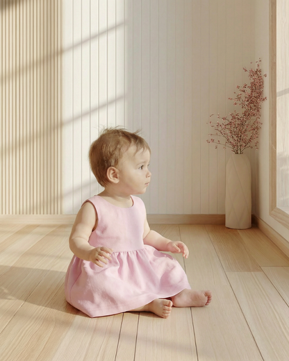 Baby Solid Cotton Back Bow Dress