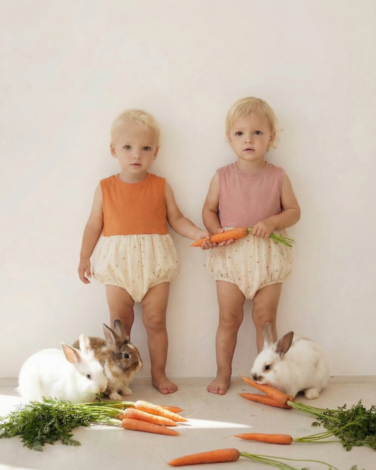 Solid Cotton Knit and Polka Dot Romper