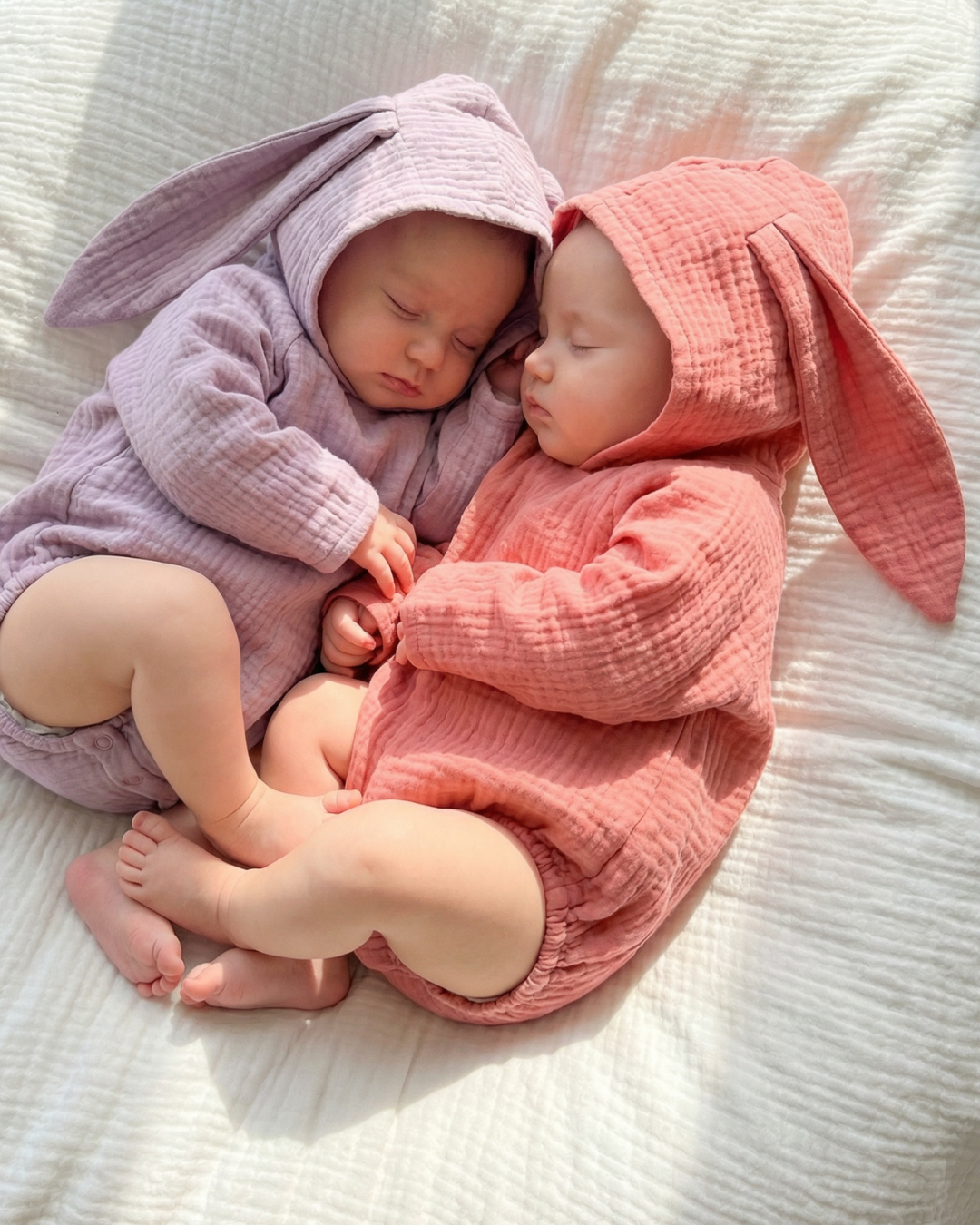 Hooded Easter Bunny Muslin Romper Long Sleeve