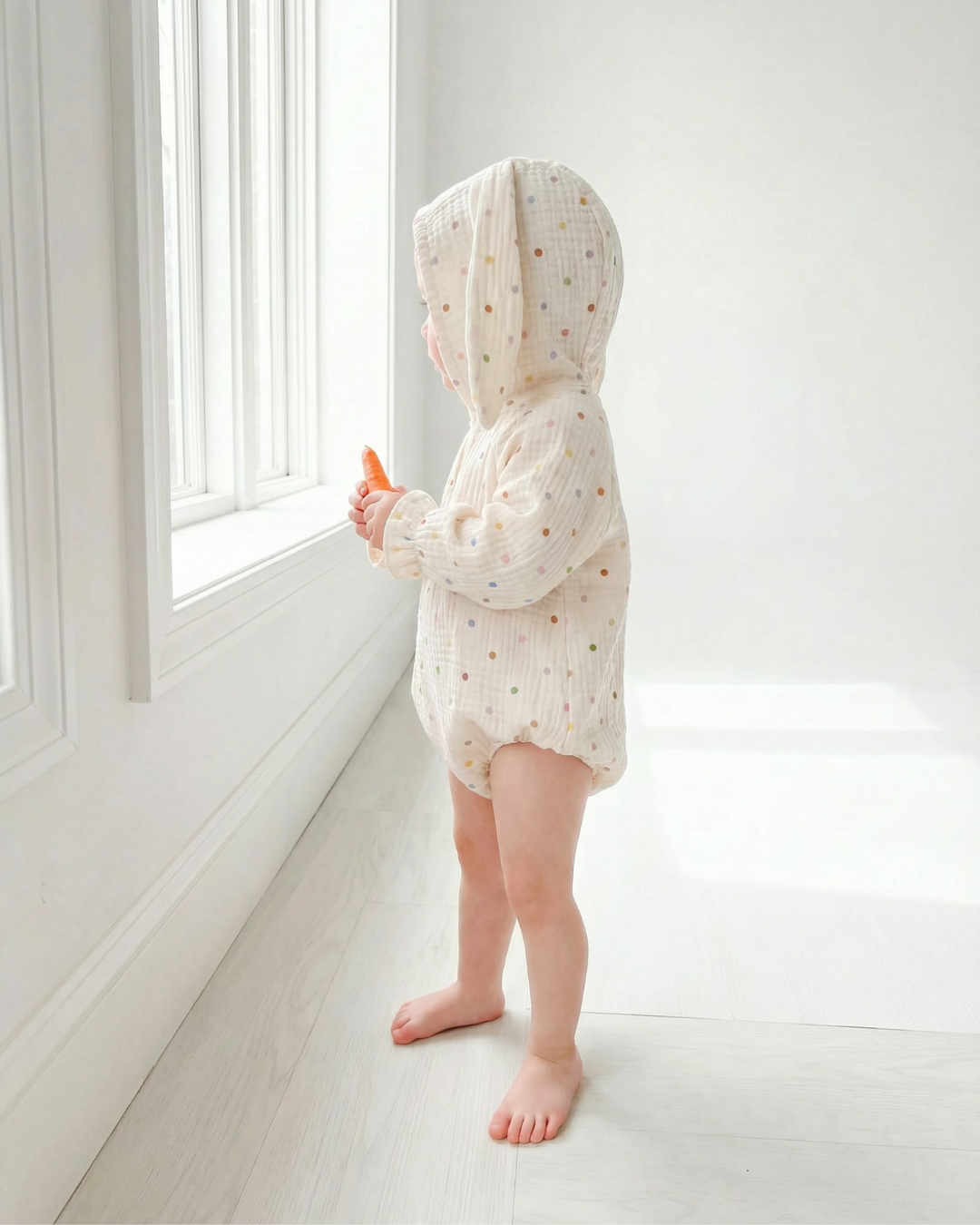 Hooded Easter Bunny Muslin Romper Long Sleeve