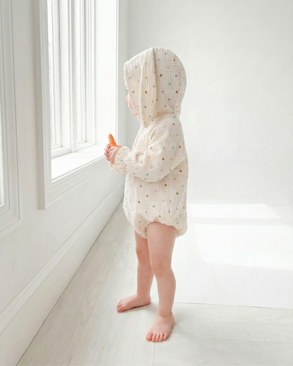 Hooded Easter Bunny Muslin Romper Long Sleeve