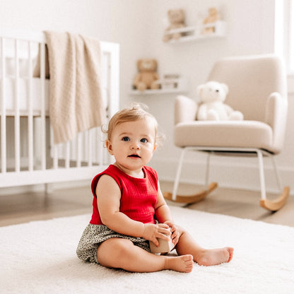 Red Muslin & Holly Pattern Bubble Romper