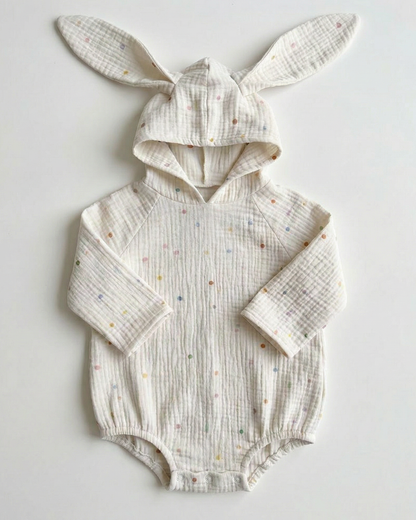 Hooded Easter Bunny Muslin Romper Long Sleeve
