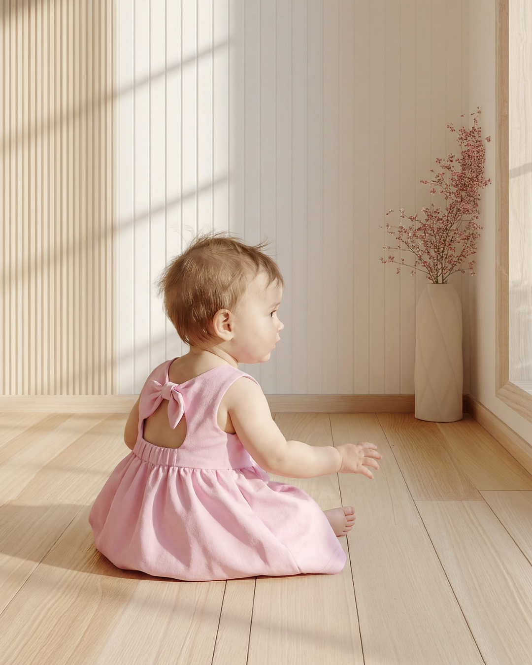 Baby Solid Cotton Back Bow Dress