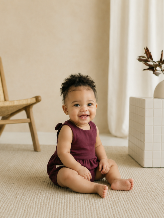 Baby - Solid Cotton Back Bow - Romper