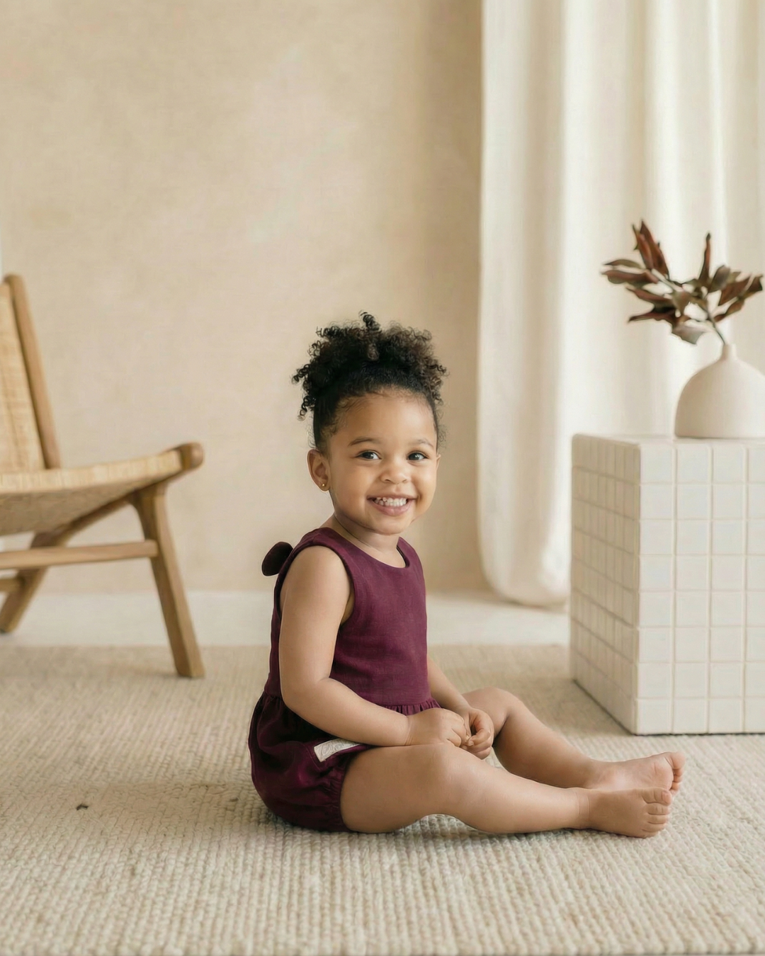 Baby Solid Cotton Back Bow Romper