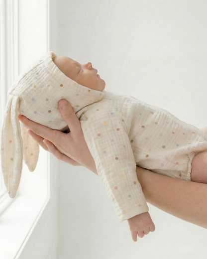 Hooded Easter Bunny Muslin Romper Long Sleeve