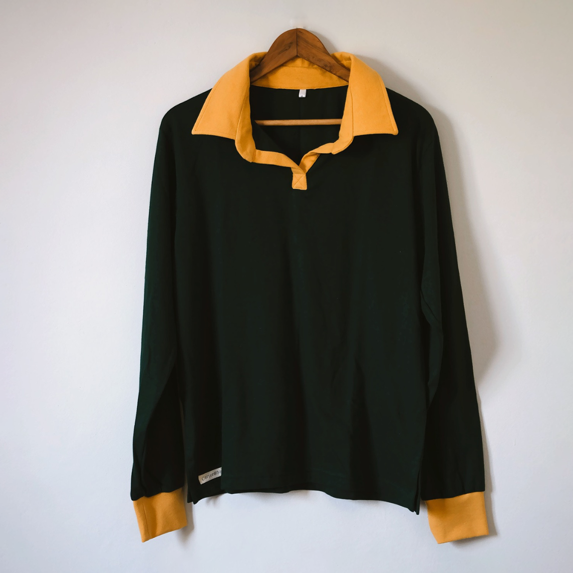 Ladies Green and Gold Cropped Long Sleeve Polo Shirt