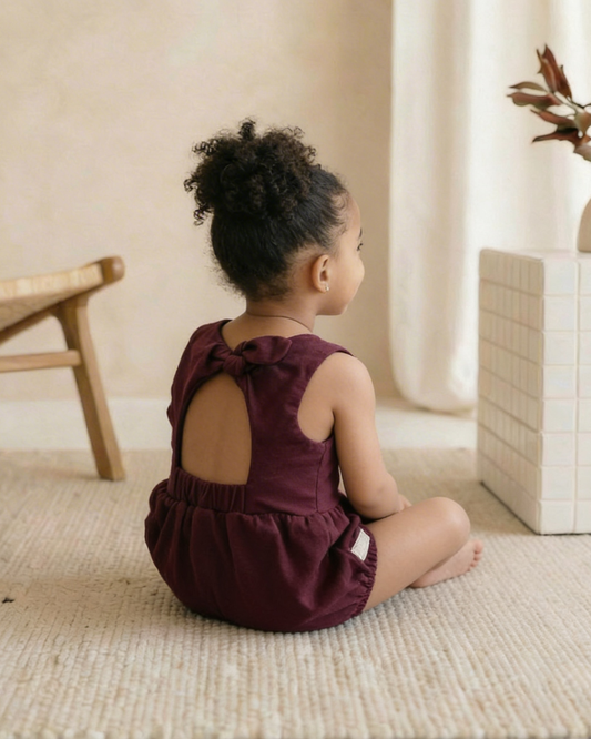 Baby Solid Cotton Back Bow Romper