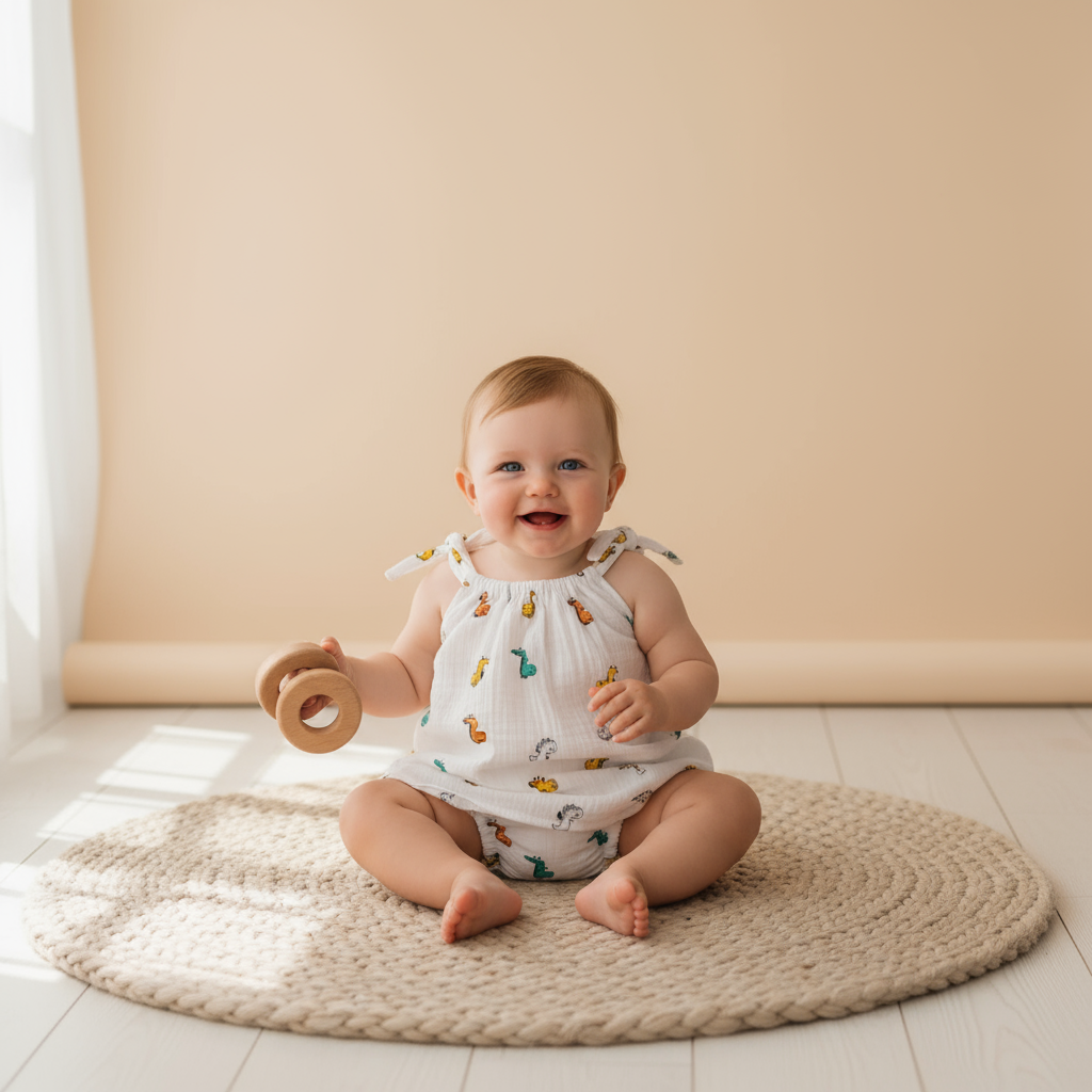 White Dino Muslin Set – Two-Piece Summer Outfit