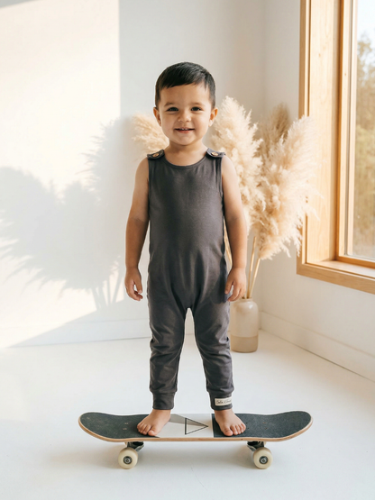 Toddler + Kids - Solid Cotton Harem Romper (In Stock) - Grey Melange