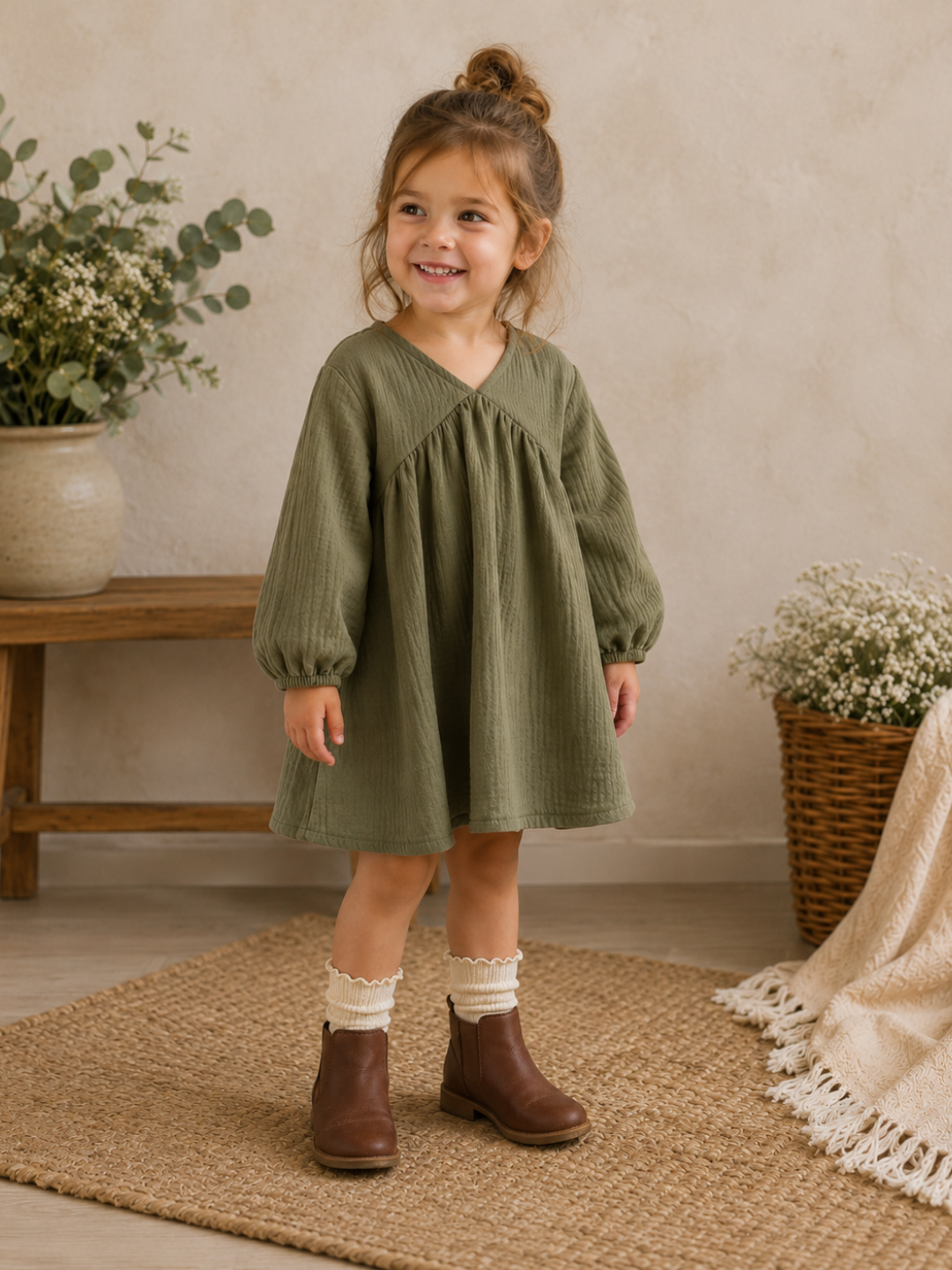 Toddler + Kids - Muslin Puff Sleeve Dress (In Stock) - Soft Pink