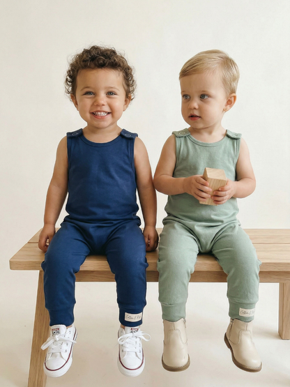 Toddler + Kids - Solid Cotton Harem Romper (In Stock) - Grey Melange