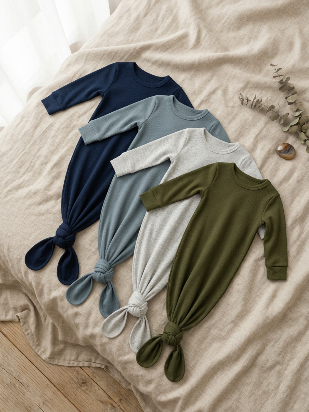 Baby - Solid Cotton Knotted Sleeper + Beanie