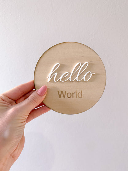 Hello World Birth Announcement Disc